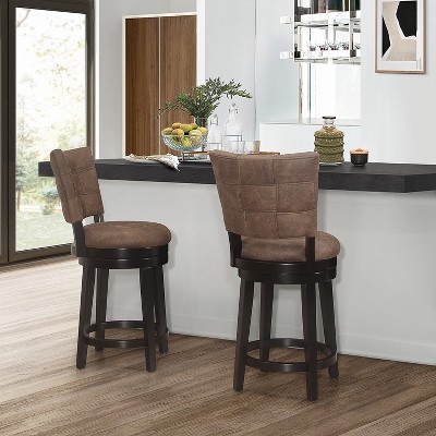Chestnut Faux Leather and Wood Swivel Counter Stool