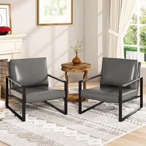 Hooseng Modern Accent Chair Set of 2, Armchairs with PU Leather Upholstery, Single Upholstered Sofa Chair, Ergonomic Lounge Living Room Chair for 2 - 1 of 4