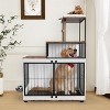 Dog Crate Furniture with Cat Tower & Shelving Unit, 2 in 1 Wooden & Metal Pet Cage with Bowls - 2 of 4