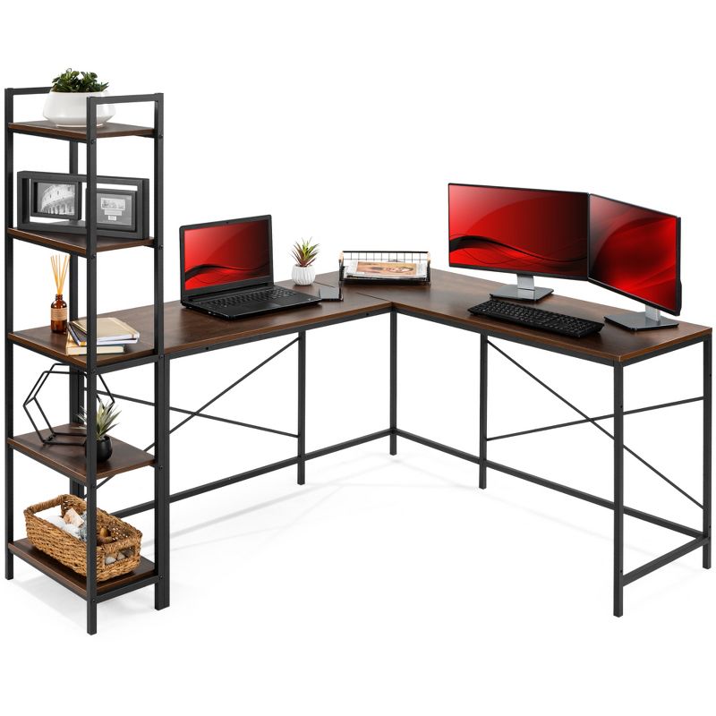 Best Choice Products L-Shaped Computer Corner Desk, Study Workstation w/ 5-Tier Open Storage Bookshelf, 1 of 10