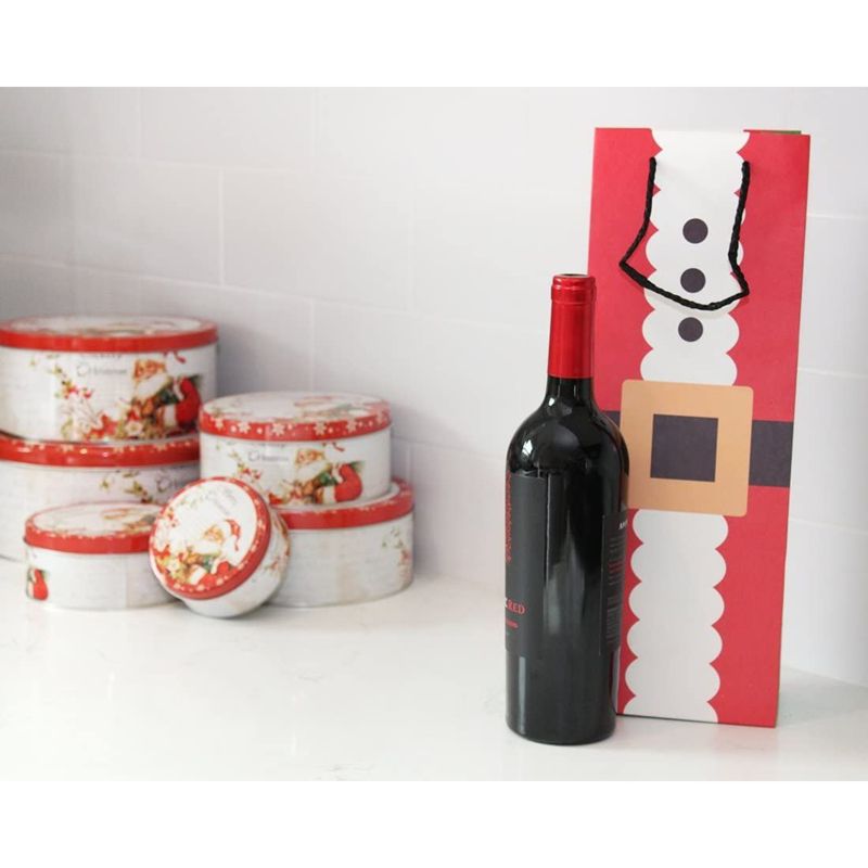 Blue Panda 24-Pack Christmas Xmas Wine Bags - Kraft Paper Bags, Paper Bags with Handles for Shopping, Snowman & Ornaments Design,15.3x3.2x5.5", 2 of 7