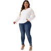 Agnes Orinda Women's Plus Size Lace Floral V Neck Sheer Long Sleeve Lined Dressy Casual Blouses - 3 of 4