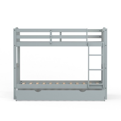 Glenwillow Home Arca Solid Wood Twin Over Twin Bunk Bed And Trundle In Light Gray Target