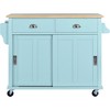Kitchen Cart with Rubber wood Drop-Leaf Countertop, Concealed sliding barn door adajustable height,Kitchen Island with Storage Cabinet and 2 Drawers - 3 of 4