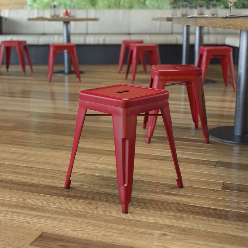 Emma and Oliver 18 Inch Table Height Indoor Stackable Metal Dining Stool-Set of 4, 2 of 10