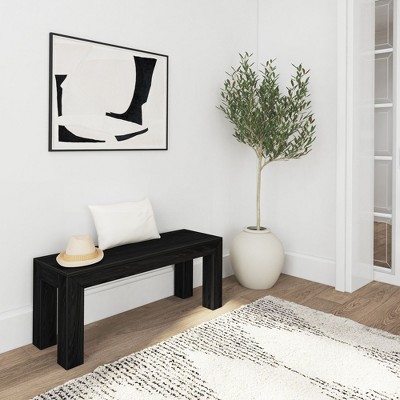 Black Wirebrush Solid Pine Modern Dining Bench, 49"