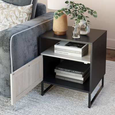Mina Black and Rattan Boho Chic End Table Set