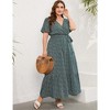 Garvee Women Plus Size V Neck Wrap Maxi Dress High Waist Ruffle Summer Casual Dress with Belt Short Sleeve - 3 of 4