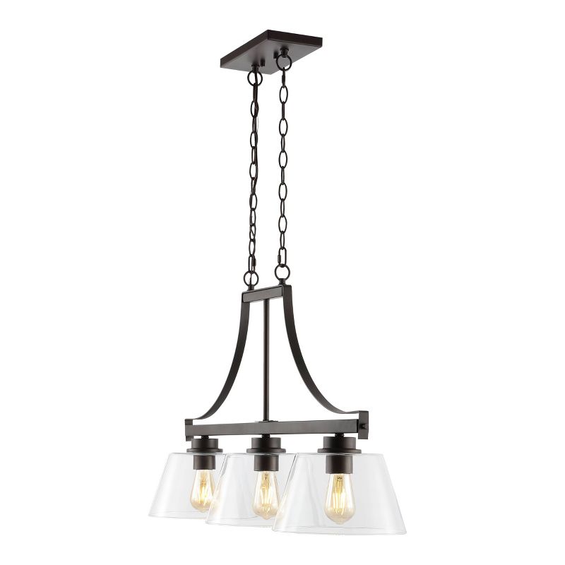 36&#34; 3-Light Jayden Industrial Farmhouse Iron/Glass Linear LED Pendant Oil Rubbed Bronze/Clear - JONATHAN Y, 1 of 12