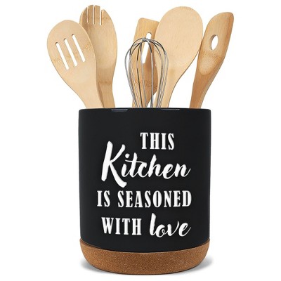 Elanze Designs Seasoned Love Black X-Large Cork Bottom Kitchen Utensil Holder