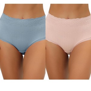 Allegra K Women's High Waist Tummy Control Comfortable Lace Trim Ribbed Brief 2 Packs - 1 of 4