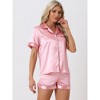 cheibear Women's Silky Satin Button Down Shirt with Shorts Sleepwear Pajama Sets - 2 of 4
