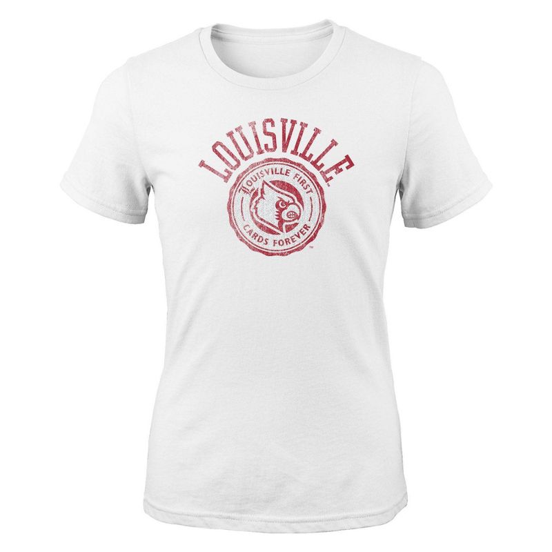 NCAA Louisville Cardinals Girls&#39; White Crew Neck T-Shirt, 1 of 2