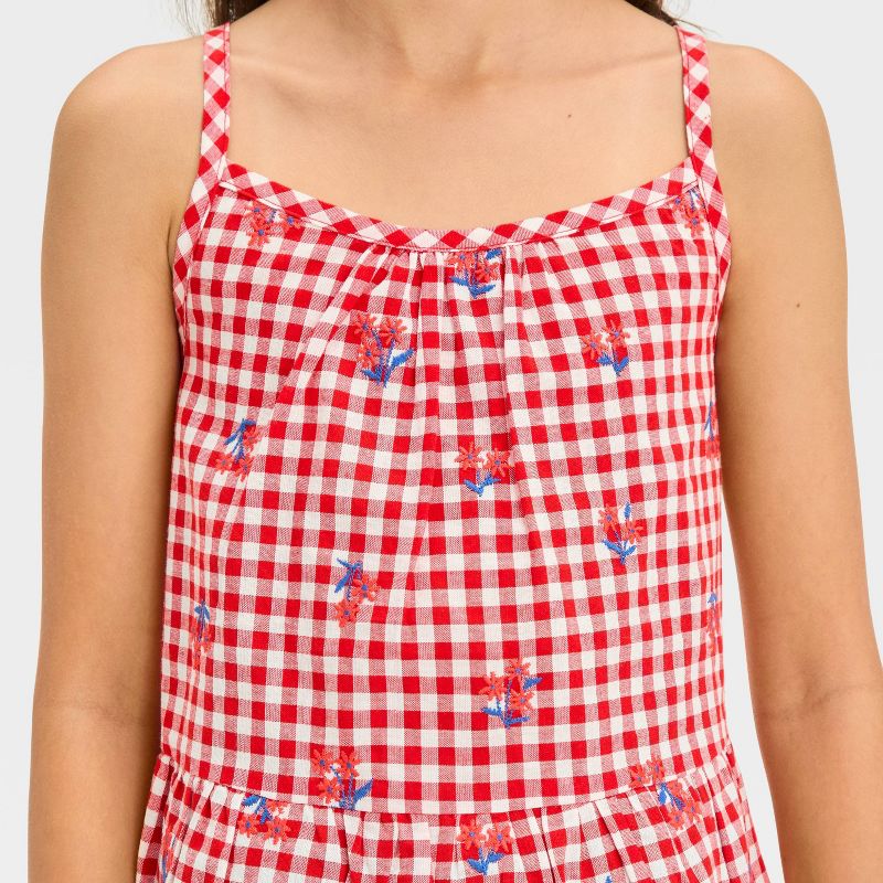 Girls&#39; Gingham Embroidered Floral Americana Peplum Tank Top - Cat &#38; Jack&#8482; Red, 3 of 7