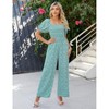 Women's Summer Smocked Jumpsuits Casual Square Neck Short Sleeve High Waist Wide Leg Rompers with Pockets - 2 of 4