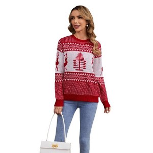 Coolmee Women's Ugly Christmas Tree Reindeer Holiday Knit Sweater Pullover - 1 of 4