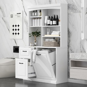 TiramisuBest 70.9'' Tall Free Standing Organizer with Drawers & Adjustable Shelves,Bathroom Storage Cabinet with Tilt-Out Hamper - 1 of 4