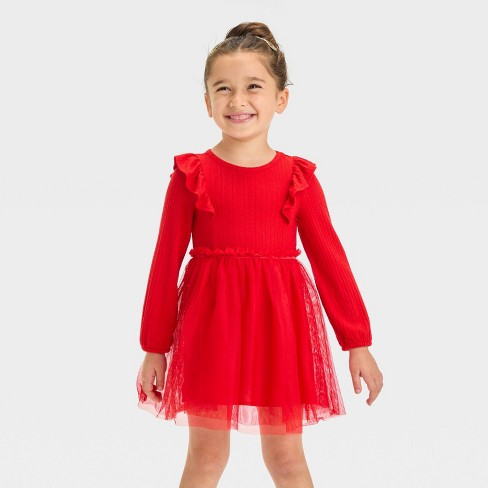 Toddler Girls' Long Sleeve Solid Knit Tulle Dress - Cat & Jack™ - image 1 of 3