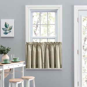 Ellis Curtain Lisa Solid Poly Cotton Duck Fabric Tailored Tiers for Living Rooms and Dining Rooms, Mist - 1 of 4
