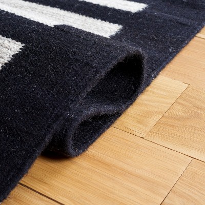 Beige and Black Wool Flat Woven Striped Rug, 3' x 5'
