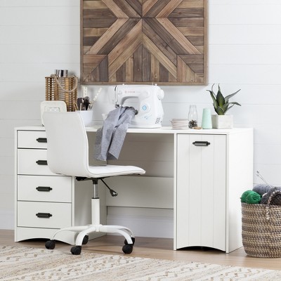 Pure White Sewing Craft Table with Storage and Drawers