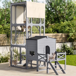 YOOCOZZ Catio Cat House, with Jumping Platforms and Cat Swing, Removable Waterproof Cover, UV Resistant, 2 Combination-Gray - 1 of 4