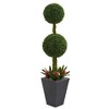 Nearly Natural 5-ft Double Boxwood Ball Topiary Artificial Tree in Slate Planter UV Resistant (Indoor/Outdoor) - 2 of 2