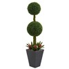 Nearly Natural 5-ft Double Boxwood Ball Topiary Artificial Tree in Slate Planter UV Resistant (Indoor/Outdoor) - image 2 of 2