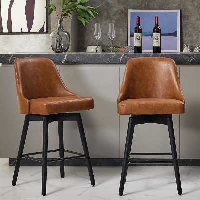 26" Counter Height Barstools,Mid Century Bar Chairs with Back & Wood Legs for Dining Room Kitchen Island, Brown