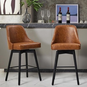 26" Counter Height Barstools,Mid Century Bar Chairs with Back & Wood Legs for Dining Room Kitchen Island, Brown - 1 of 4