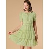 Allegra K Women's Swiss Dots Ruched Short Sleeve Elastic Waist Layer Ruffle Hem Dress - 2 of 4