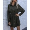 Women's Shirt Dress with Drawstring Waist - Long Sleeve Button-Up Mini Dress with Chest Pockets - 4 of 4