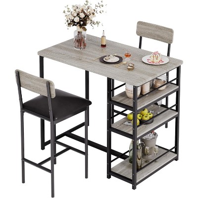 Bar Table Set, Dining Table Set for 2 with 3 Storage Shelves, Tall Kitchen Breakfast Nook With Padded Cushion Stools, Space-Saving Dining Set for