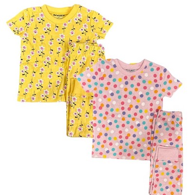 Yellow Flowers/Dots 2 Pack Kids Shortsleeve Pajama sets
