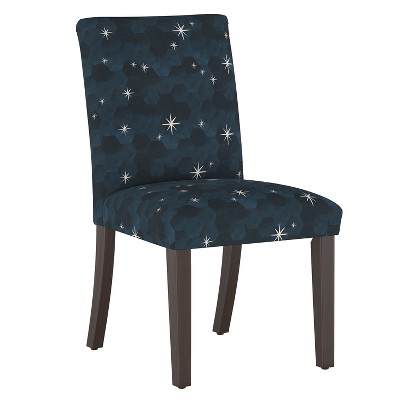 Skyline Furniture Hendrix Dining Chair in Playful Pattern Starlit Blue: Modern Cotton Upholstery, Rubberwood Frame