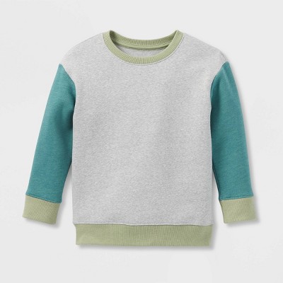 Image of Toddler Boys' Fleece Crewneck Pullover Sweatshirt - Cat & Jack™ Green/Gray 5T