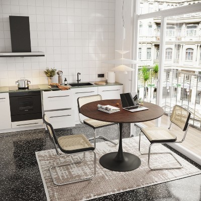 47" Modern Round Dining Table for 4, Wood Grain Patchwork Top with Metal Base – Maison Boucle