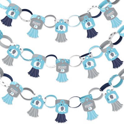 Big Dot of Happiness Blue Elephant - 90 Chain Links and 30 Paper Tassels Decoration Kit - Boy Party Paper Chains Garland - 21 feet