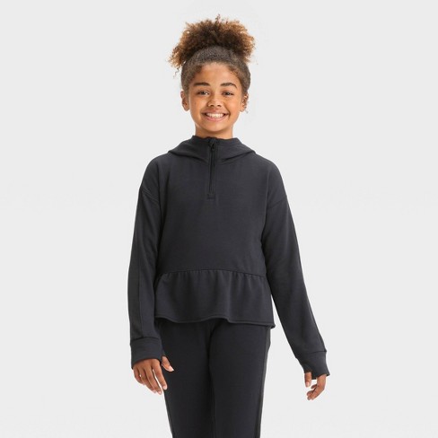Girls' Cozy Soft Fleece Sweatshirt - All In Motion™ Black XS