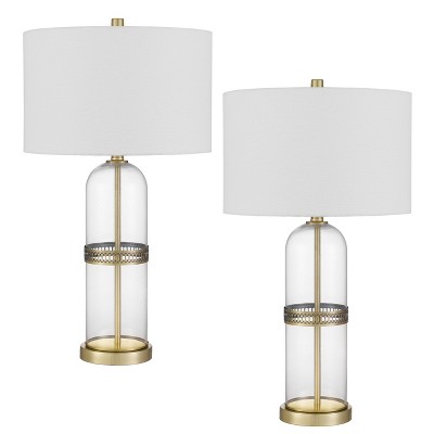 Cal Lighting Lenoir 150W 3 Way Glass Table lamp with Drum hardback Fabric Shade. Priced and Sold as Pairs