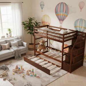 YOOCOZZ Twin-Over-Twin Bunk Bed with Twin Size Trundle and 3 Storage Stairs - 1 of 4