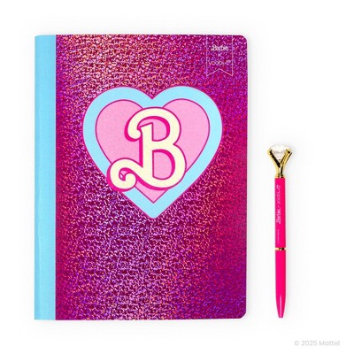 Yoobi Composition Book 7.5"x9.75" Wide Ruled with Pen Barbie Logo