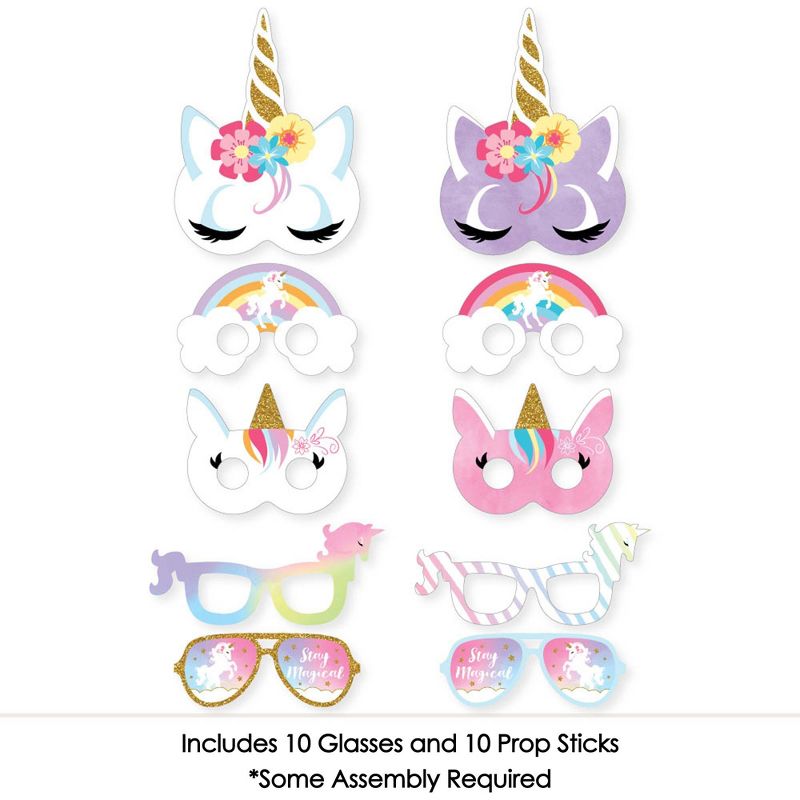 Big Dot of Happiness Rainbow Unicorn Glasses & Masks - Paper Card Stock Magical Unicorn Baby Shower or Birthday Party Photo Booth Props Kit - 10 Count, 3 of 6