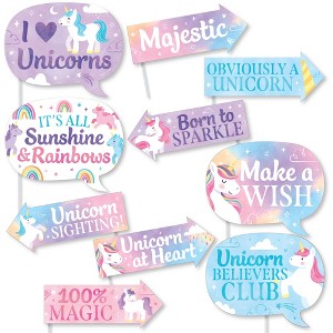 Big Dot of Happiness Funny Unicorn Photo Booth Props Kit, Rainbow Unicorn Birthday Party Decorations for Girls - 10 Count Selfie Prop Sticks - 1 of 4