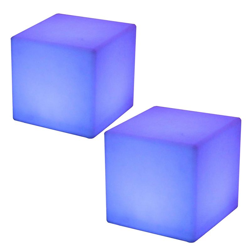 Main Access Color Changing LED Light Plastic Waterproof Cube Seat with 4 Lighting Modes, 16 Color Options, and Remote Control for Poolsides (2 Pack), 1 of 7