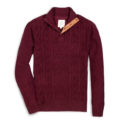 Hope & Henry Men's Organic Mock Neck Cable Button Sweater With Flecks ...