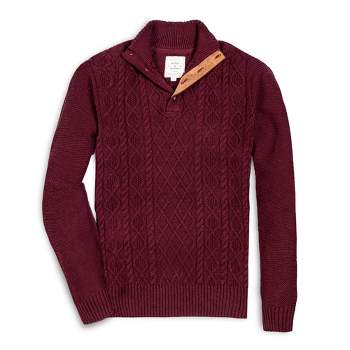 Hope & Henry Men's Organic Mock Neck Cable Button Sweater with Flecks