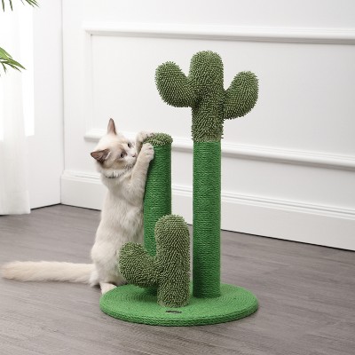 Marfa Green Jute Triple-Cactus Cat Scratching Post with Fuzzy Toy