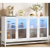 Jojoka 55 Inch Modern Sideboard Buffet with Power Outlet, Adjustable LED Lights, and Glass Doors for Kitchen and Living Room,White - 3 of 4