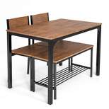 Tangkula 4PCS Dining Table Set Kitchen Table with Bench and Chairs Industrial Gathering Bench Dining Set Brown/Grey